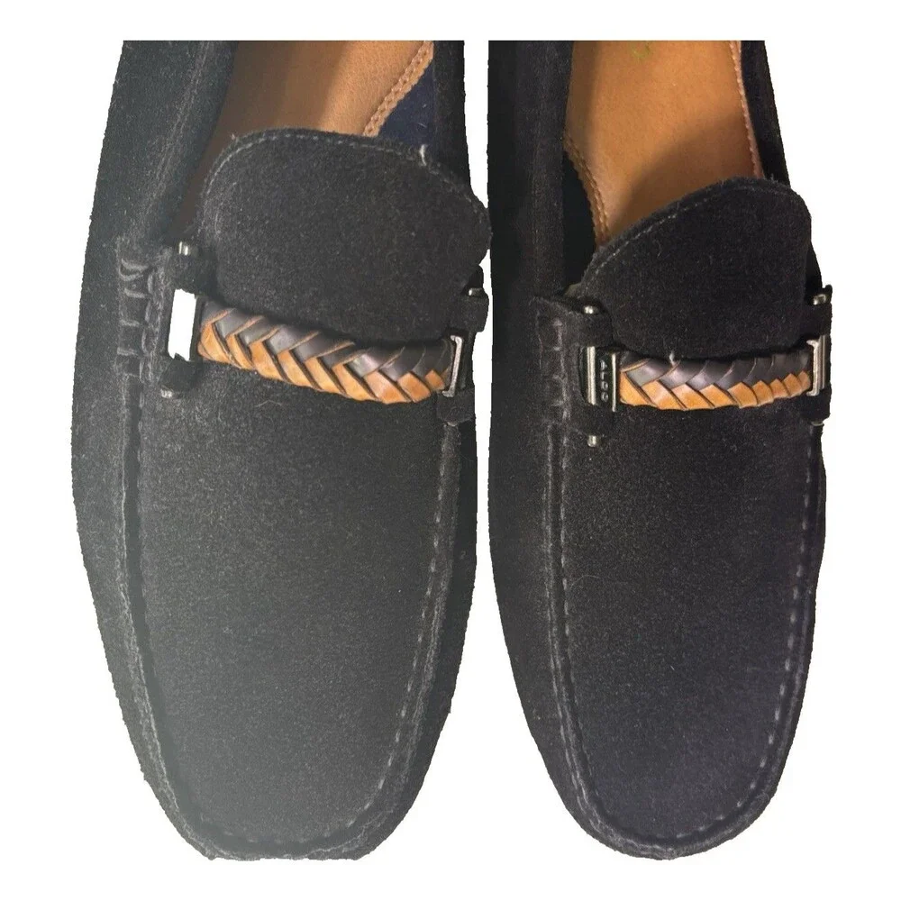 Aldo Size 10.5 Mens Suede Black Leather Braided Loafer Slide On Shoes - EUC
